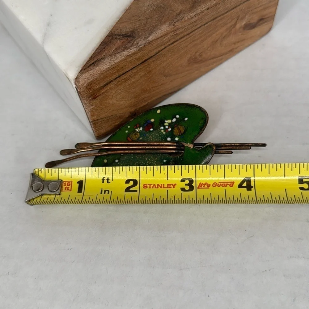 1950s Matisse Artist Palette Green Enamel Copper Mid Century Statement Brooch B1